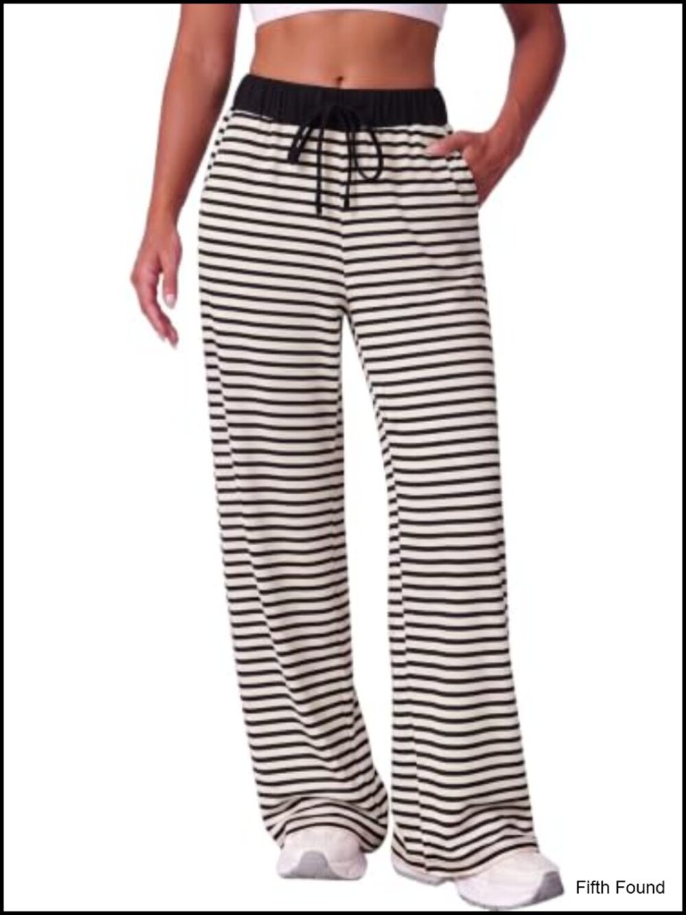 Women's Striped Wide Leg Sweatpants with Pockets Fleece Knit Lounge Pants
